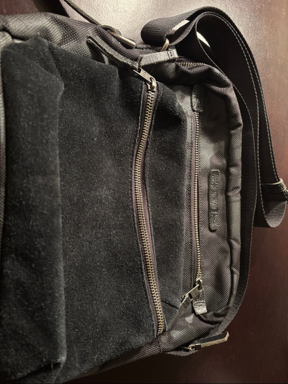 Men's TUMI Black Suede & Nylon Crossbody Bag